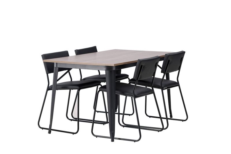 Venture Home Kenth & Tempe 4 st Matstolar Svart + Rektangulärt Matbord 140 x 80 Valnöt