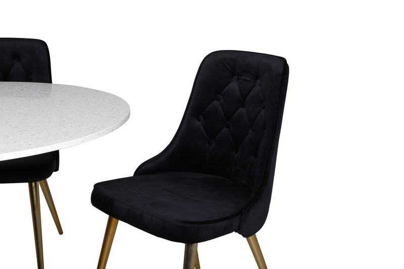 Venture Home Razzia & Velvet Deluxe Runt Matbord ⌀106 Vit + 4 st Matstolar Svart