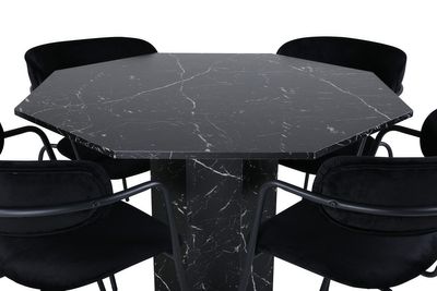 Venture Home Arrow & Marbs 4 st Matstolar Svart + Runt Matbord ⌀110 Svart