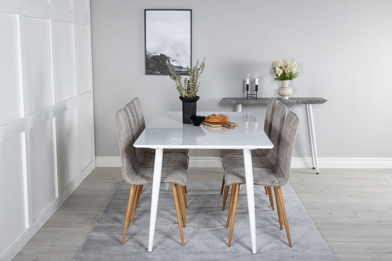 Venture Home Polar & Windu Rektangulärt Matbord 180 x 90 Vit + 6 st matstolar grå