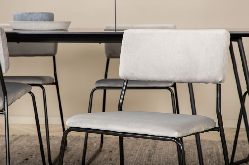 Venture Home Kenth & Petra 6 st Matstolar Grå + Rektangulärt Matbord 190 x 90 Svart