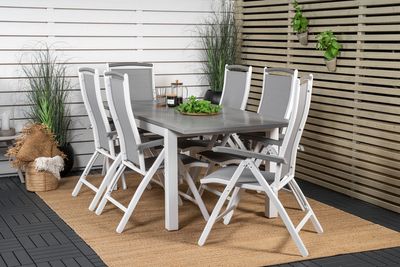 Venture Home Albany Rektangulärt Matbord 152 x 90 Vit + 6 st Positionsstolar Vit