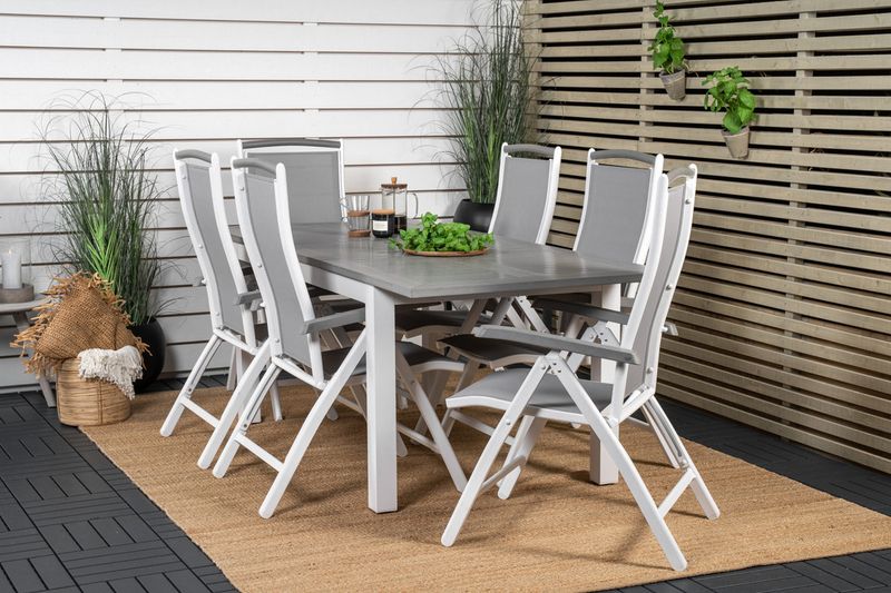 Venture Home Albany Rektangulärt Matbord 152 x 90 Vit + 6 st Positionsstolar Vit