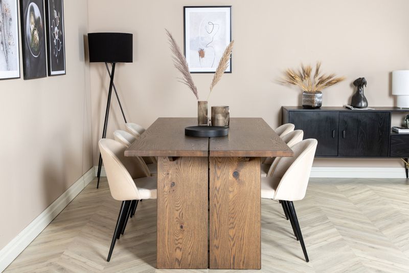 Venture Home Logger & Velvet Rektangulärt Matbord 210 x 100 Natur + Matstolar 6-pack Beige