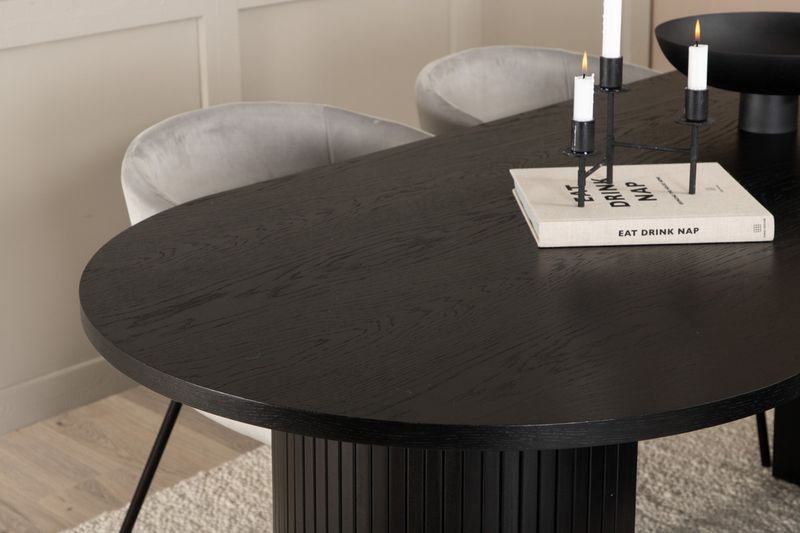 Venture Home Berit & Bianca 4 st Matstolar Grå + Ovalt Matbord 200 x 90 Svart