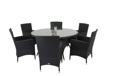 Venture Home Volta & Malin Runt Matbord ⌀150 Svart + 6 st Matstolar Svart