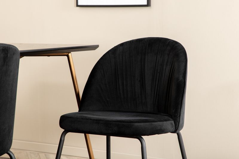 Venture Home Wrinkles & Petra 6 st Matstolar Svart + Rektangulärt Matbord 190 x 90 Svart