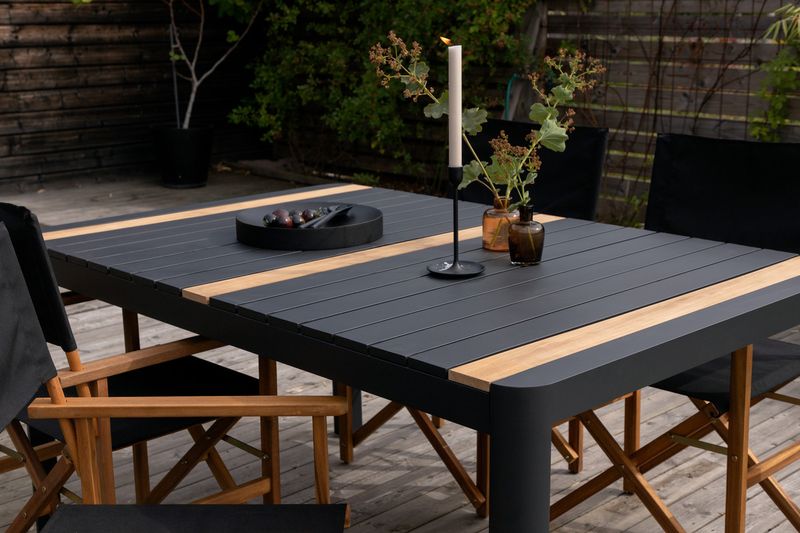 Venture Home Marion & Togo 4 st Matstolar Natur + Rektangulärt Matbord 150 x 90 Svart