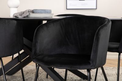 Venture Home Berit & Piazza 6 st Matstolar Svart + Rektangulärt Matbord 180 x 90 Svart