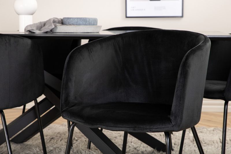 Venture Home Berit & Piazza 6 st Matstolar Svart + Rektangulärt Matbord 180 x 90 Svart