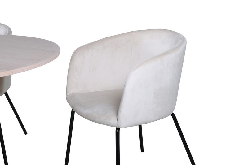 Venture Home Berit & Bianca 4 st Matstolar Beige + Runt Matbord ⌀110 Vitputsad