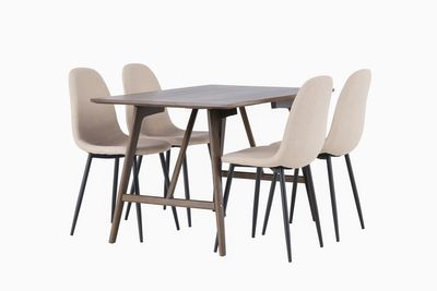 Venture Home Kaseidon & Polar Rektangulärt Matbord 120 x 80 Mörkbrun + 4 st Matstolar Beige