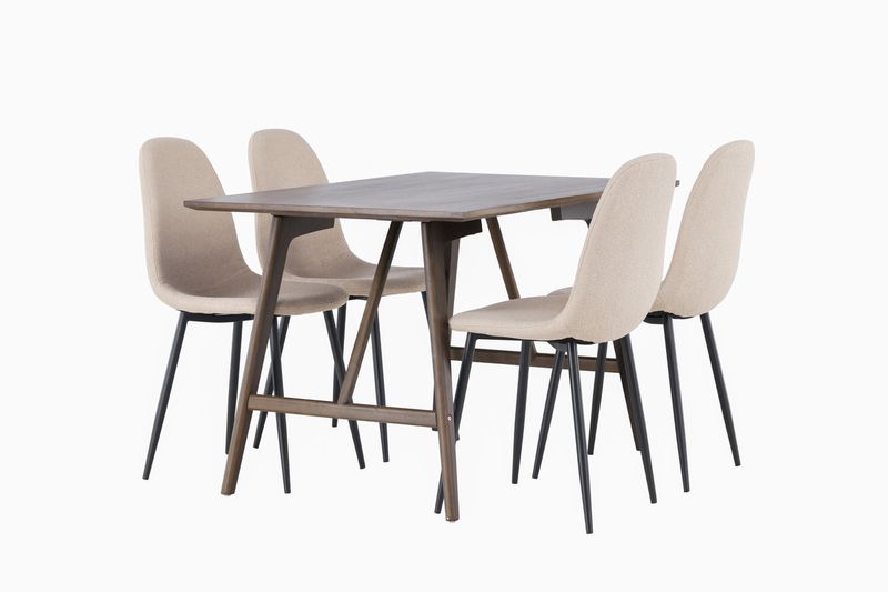 Venture Home Kaseidon & Polar Rektangulärt Matbord 120 x 80 Mörkbrun + 4 st Matstolar Beige