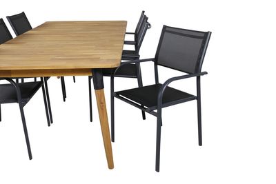 Venture Home Julian & Santorini Rektangulärt Matbord 210 x 100 Natur + 6 st Matstolar Svart