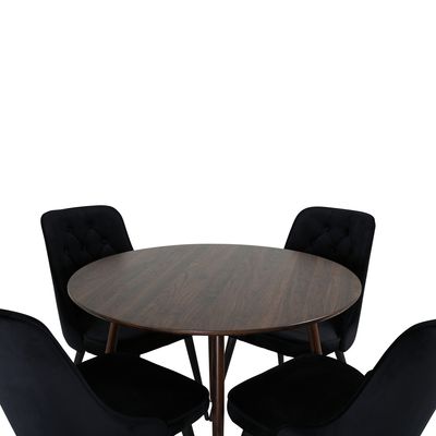 Venture Home Plaza & Velvet Deluxe Runt Matbord ⌀100 Valnöt + 4 st Matstolar Svart
