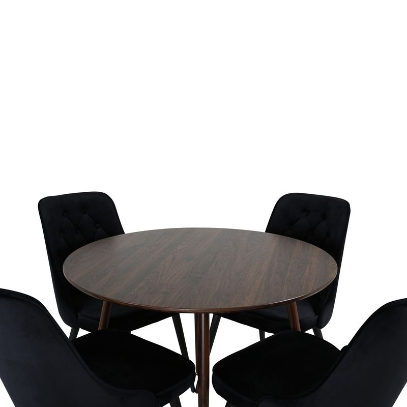 Venture Home Plaza & Velvet Deluxe Runt Matbord ⌀100 Valnöt + 4 st Matstolar Svart