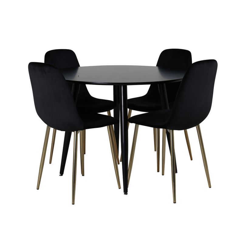 Venture Home Polar & Plaza 4 st Matstolar Svart + Runt Matbord ⌀100 Svart