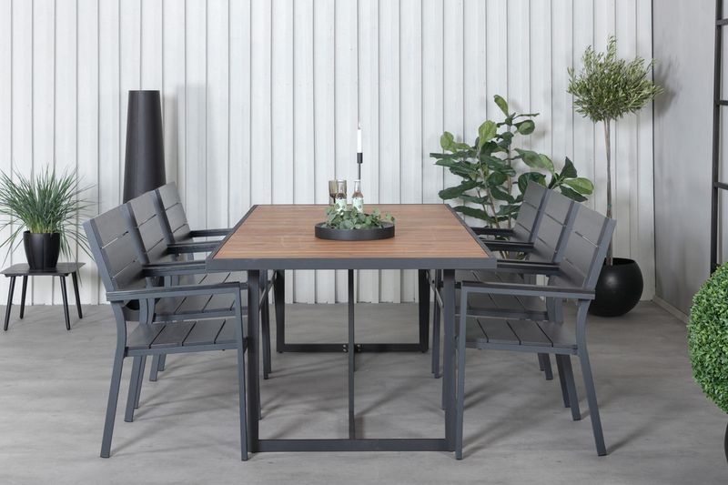 Venture Home Khung & Levels Rektangulärt Matbord 200 x 100 Natur + 6 st Matstolar Svart