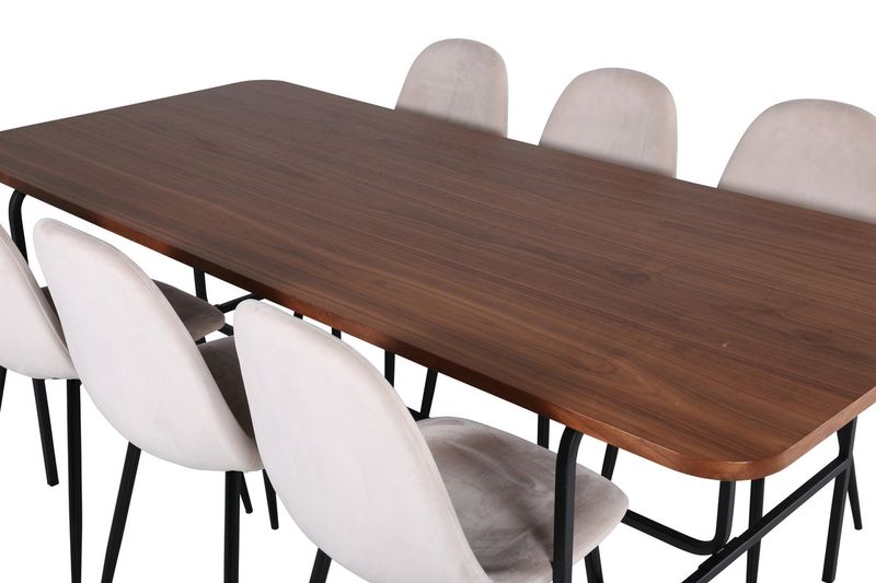 Venture Home Uno & Polar Rektangulärt Matbord 200 x 90 Natur + 6 st Matstolar Beige