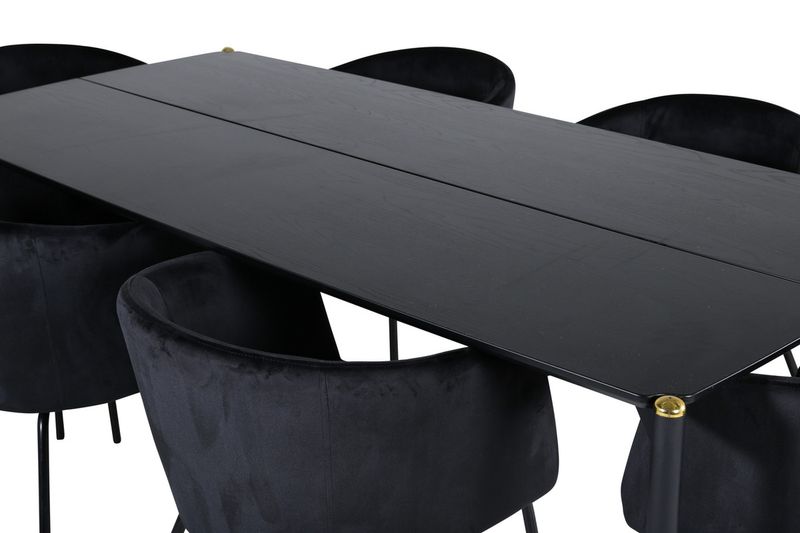 Venture Home Berit & Pelle 6 st Matstolar Svart + Rektangulärt Matbord 190 x 90 Svart