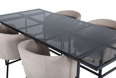 Venture Home Berit & Leif 4 st Matstolar Beige + Rektangulärt Matbord 200 x 90 Svart