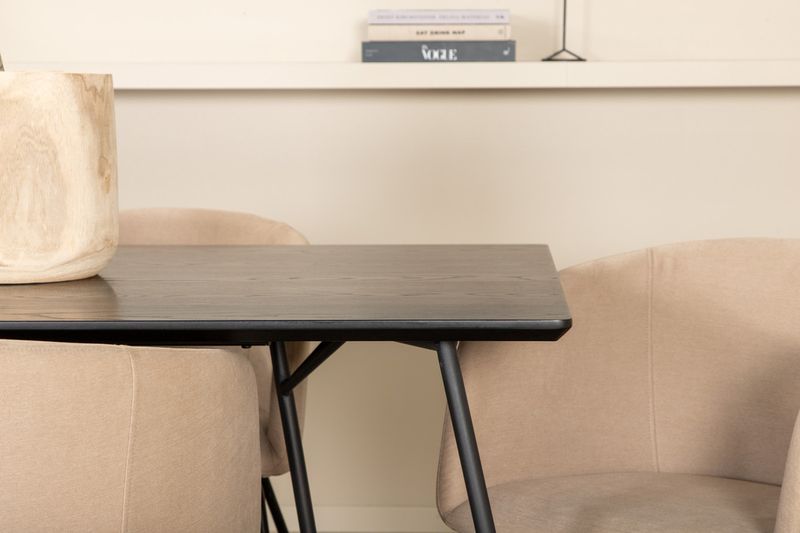 Venture Home Berit & Petra 6 st Matstolar Beige + Rektangulärt Matbord 190 x 90 Svart