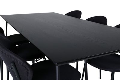 Venture Home Vault & Petra 6 st Matstolar Svart + Rektangulärt Matbord 190 x 90 Svart