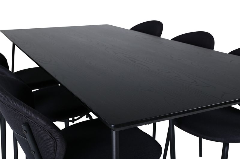 Venture Home Vault & Petra 6 st Matstolar Svart + Rektangulärt Matbord 190 x 90 Svart