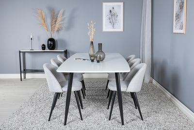 Venture Home Velvet & Polar 6 st Matstolar Grå + Rektangulärt Matbord 240 x 100 Vit
