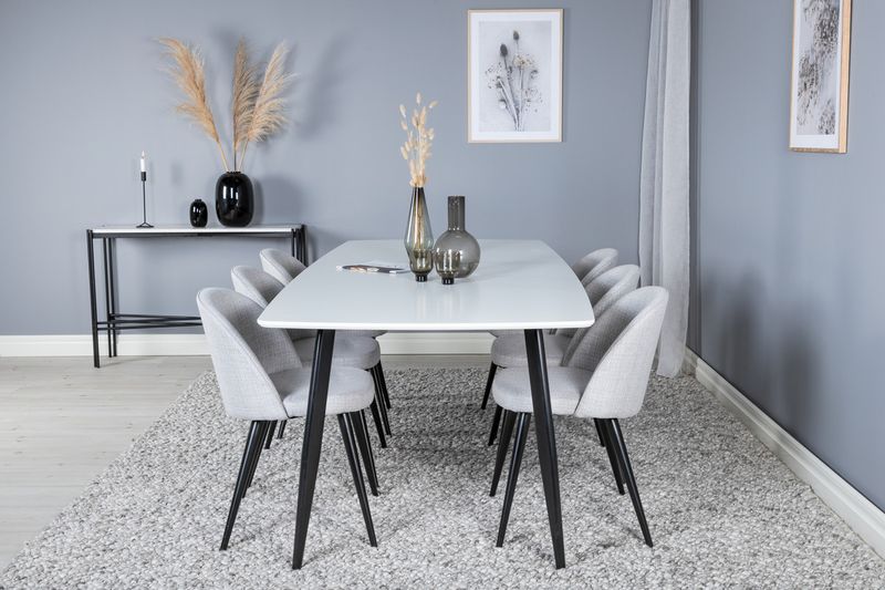Venture Home Velvet & Polar 6 st Matstolar Grå + Rektangulärt Matbord 240 x 100 Vit