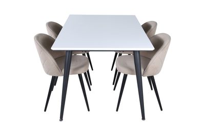 Venture Home Jimmy & Velvet Rektangulärt Matbord 150 x 90 Vit + 4 st Matstolar Beige