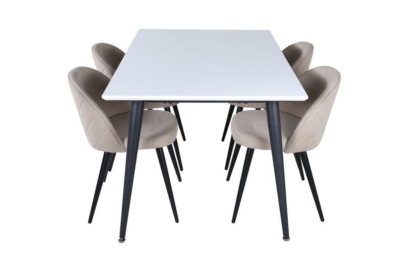 Venture Home Jimmy & Velvet Rektangulärt Matbord 150 x 90 Vit + 4 st Matstolar Beige