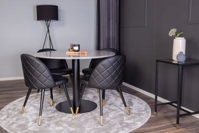 Venture Home Razzia & Velvet Runt Matbord ⌀106 Grå + 4 st Matstolar Svart