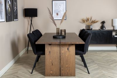 Venture Home Logger & Gemma Rektangulärt Matbord 210 x 100 Natur + Matstolar 6-pack Svart