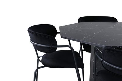 Venture Home Arrow & Marbs 4 st Matstolar Svart + Runt Matbord ⌀110 Svart