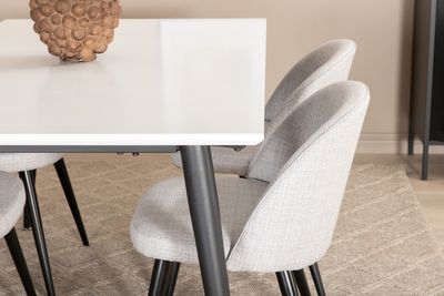 Venture Home Jimmy & Velvet Rektangulärt Matbord 150 x 90 Vit + 4 st Matstolar Grå