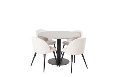 Venture Home Razzia & Velvet Runt Matbord ⌀106 Grå + 4 st Matstolar Grädde