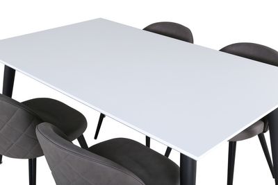 Venture Home Jimmy & Velvet Rektangulärt Matbord 150 x 90 Vit + 4 st Matstolar Grå