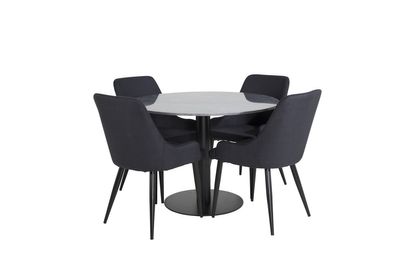 Venture Home Plaza & Estelle 4 st Matstolar Svart + Runt Matbord ⌀106 Mörkgrå