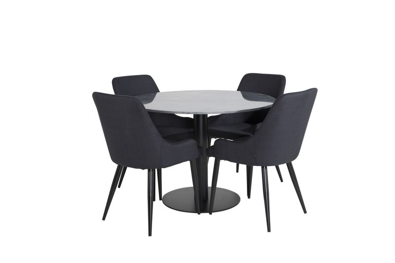 Venture Home Plaza & Estelle 4 st Matstolar Svart + Runt Matbord ⌀106 Mörkgrå