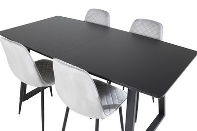 Venture Home Polar & Inca 4 st Matstolar Grå + Rektangulärt Matbord 160 x 85 Svart