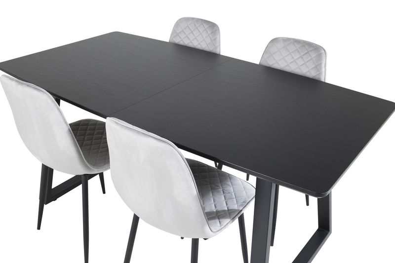 Venture Home Polar & Inca 4 st Matstolar Grå + Rektangulärt Matbord 160 x 85 Svart