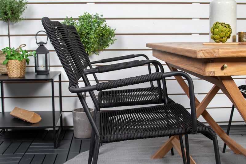 Venture Home Kenya & Lindos Rektangulärt Matbord 120 x 70 Natur + 4 st Matstolar Svart