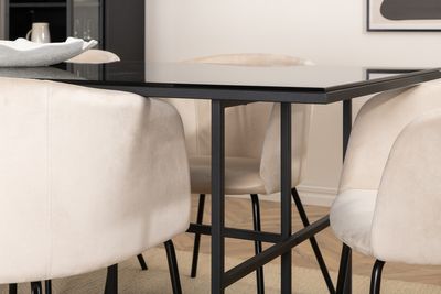 Venture Home Berit & Leif 6 st Matstolar Beige + Rektangulärt Matbord 200 x 90 Svart