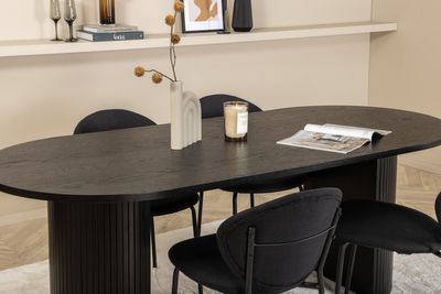 Venture Home Vault & Bianca 4 st Matstolar Svart + Ovalt Matbord 200 x 90 Svart