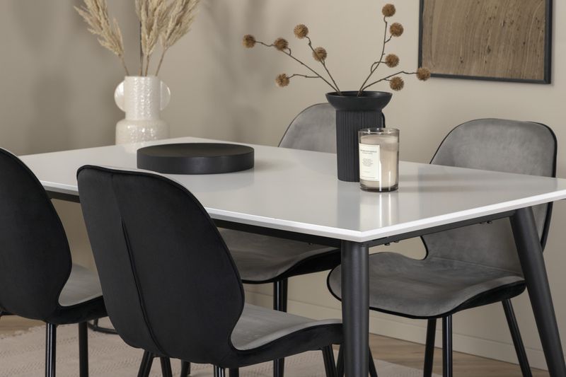 Venture Home Emma & Jimmy 4 st Matstolar Grå + Rektangulärt Matbord 150 x 90 Vit