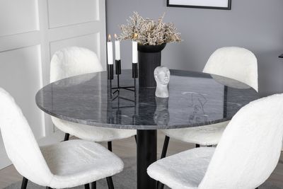 Venture Home Polar & Estelle 4 st Matstolar Vit + Runt Matbord ⌀106 Mörkgrå