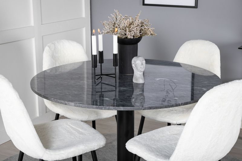 Venture Home Polar & Estelle 4 st Matstolar Vit + Runt Matbord ⌀106 Mörkgrå