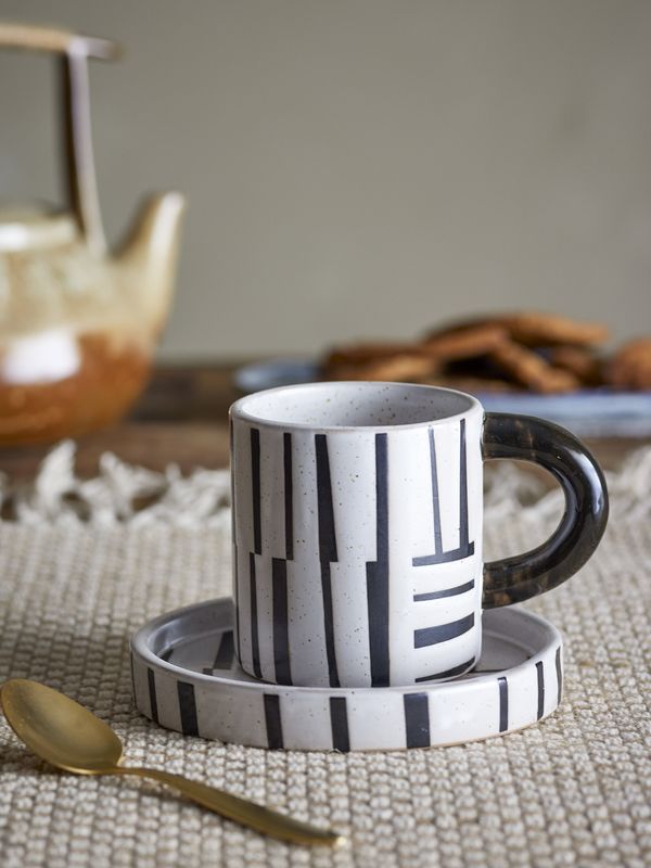 Bloomingville Frankie Kopp w/Saucer, Svart, Stengods - 6-pack