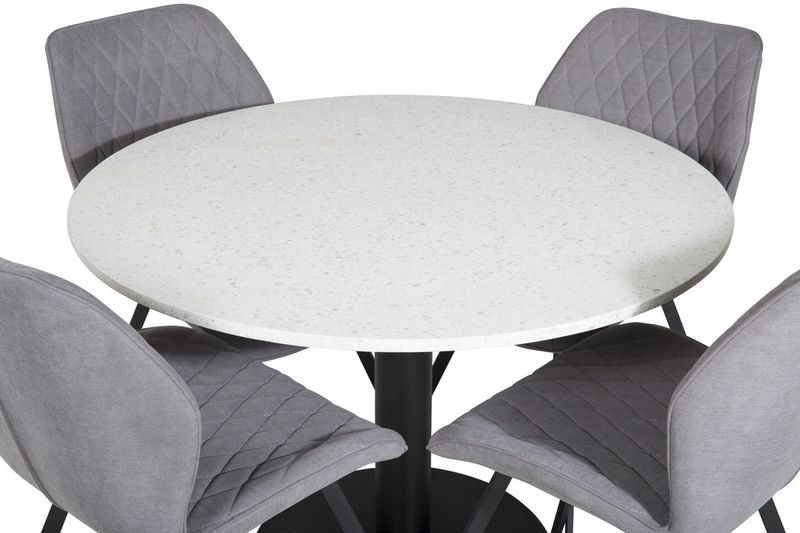 Venture Home Gemma & Razzia 4 st Matstolar Grå + Runt Matbord ⌀106 Vit